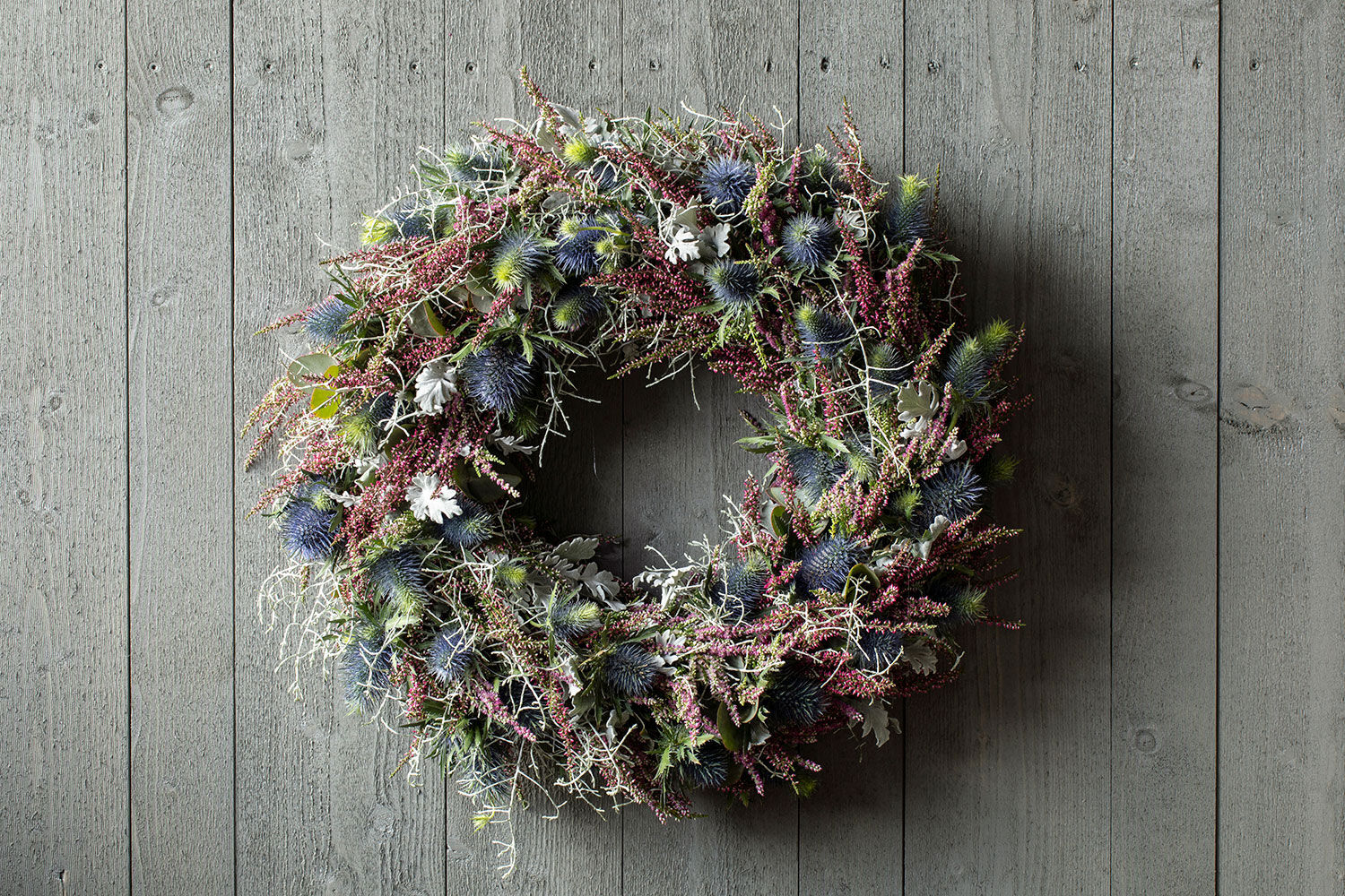 h&oslash;stkrans med lilla calluna_calosephalus og eryngium